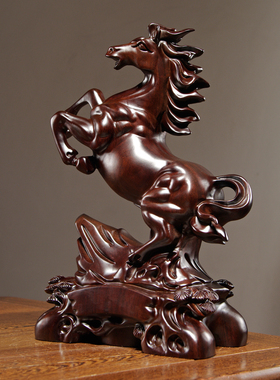 黑檀木雕马到成功摆件实木质生肖马家居客K厅装饰摆T设开业工艺礼