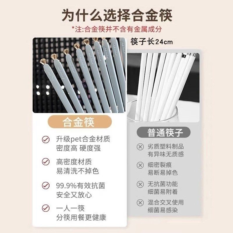 T4kzi蓝灰钻石抗菌合r金筷子 素雅家用防滑可洗碗机清洗创意餐具,淘宝优惠券,粉丝福利购,淘宝优惠卷