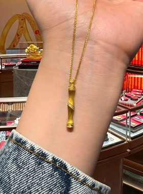 金包银点钻拉丝竹节步步高升项链