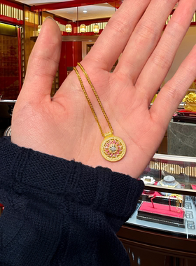 金包银手工镶嵌粉钻玫瑰罗盘项链