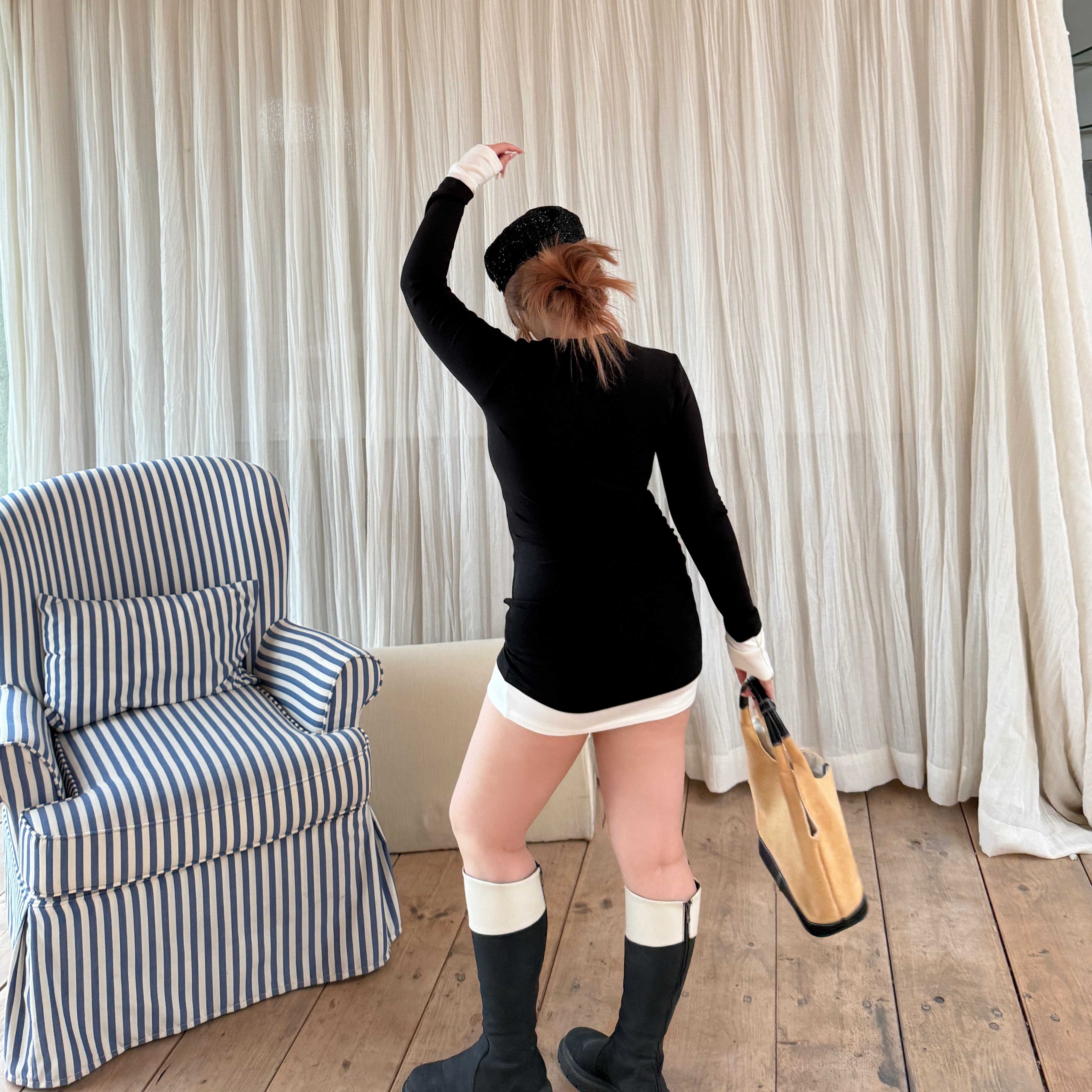 QDD STUDIO/微胖撞色假两件内搭打底修身显瘦百搭连衣裙包臀裙,淘宝优惠券,粉丝福利购,淘宝优惠卷