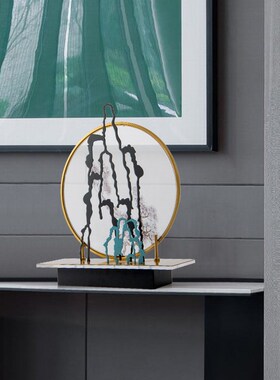 山形撞色水墨画新中式软装摆件客栈F酒店艺术样板间书房玄关装饰