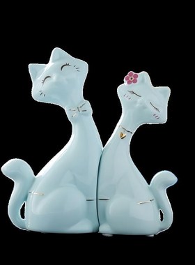 桌面上陶瓷小猫情绪情侣小摆件一对女生工O位高级感小众装饰品