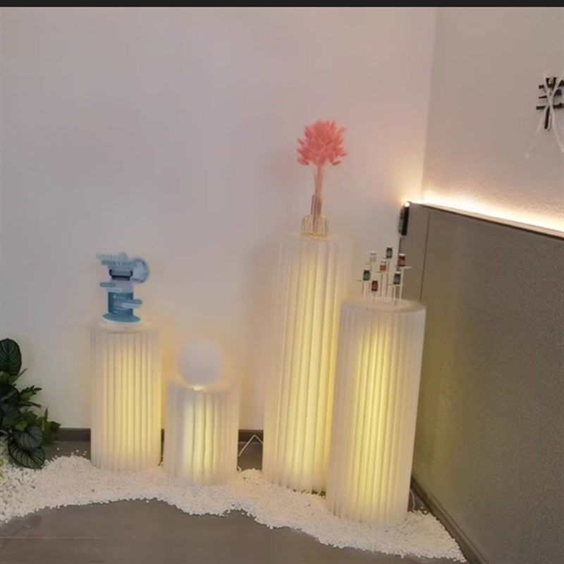 中岛直播摆件展示台发光罗马柱底座E带灯产品圆柱陈列橱窗模特展 - 图0