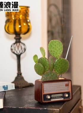 造型独特的花盆多肉花p盆轻奢高级感创意复古收音机造型摆件家居