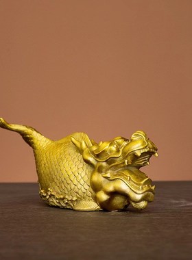 黄铜龙头鱼鳌鱼摆件鸱吻年年有y鱼螭吻瑞兽书房办公室玄关家居摆