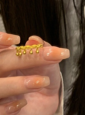 希腊女神黄金色小圆珠流苏戒指