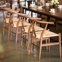 Minimalist modern designer chair choreographer rope chair solid wood chrope Y chair Western dining room cafe table and chairs combination