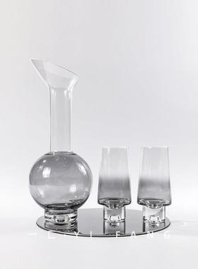一匚 欧式轻奢简约水晶烟灰色金色酒具酒杯摆件 样板房软装饰品