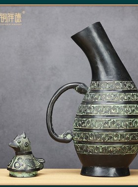古青铜器摆件春秋战国早u期鸟盖瓠壶青铜酒壶蟠龙纹瓠瓜壶工艺品