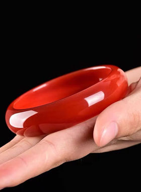 极速伴生福南红j玛瑙手镯女凉山南红玛瑙手镯女款加宽加厚柿子红