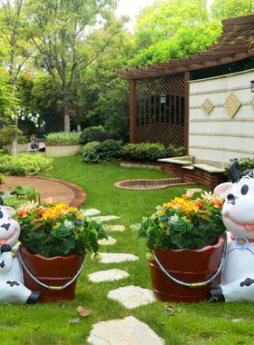 极速卡通动d物花盆雕塑别墅庭院户外花园花缸装饰品幼儿园园林景