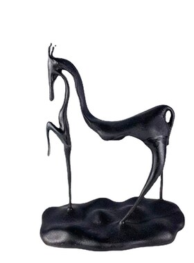 新中式样板间客厅书q房装饰简约金属黑色镂空马摆件抽象艺术