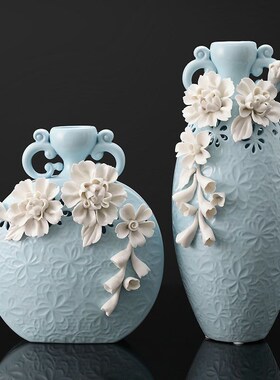 轻奢个性a花瓶摆件手捏陶瓷插花工艺品现代客厅酒柜装饰品结婚礼