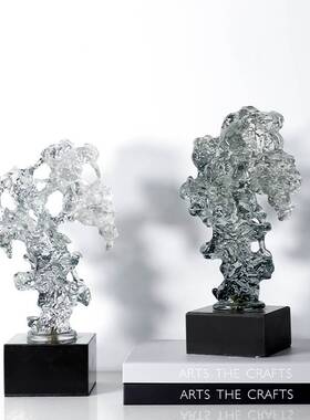 新中式透a明珊瑚太湖石雕塑摆件样板间书房酒柜茶几书桌假山装饰