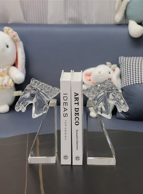 现代简约创意水晶马头书r挡摆件卧室办公室样板房书房桌面家居饰