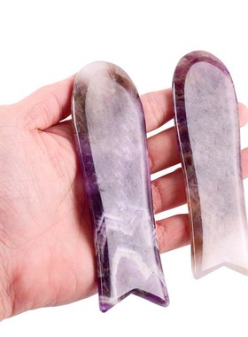 天然紫晶刮e痧板 水晶玉石刮痧片 按摩棒拨筋棒面部按摩