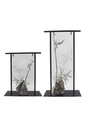 新中式样板间售楼处装饰摆件家居C书房亚克力金属假山石软装饰品