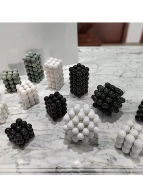 现代轻奢几何黑白圆球玉石魔方z摆件样板房家居客厅酒柜创意装饰