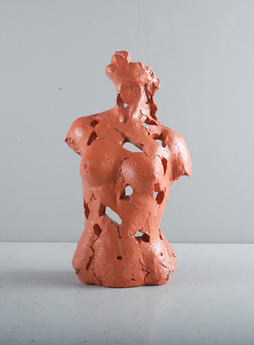 极速北欧极简橙色抽象人物雕塑A树脂摆件样板房办公室书柜家居软