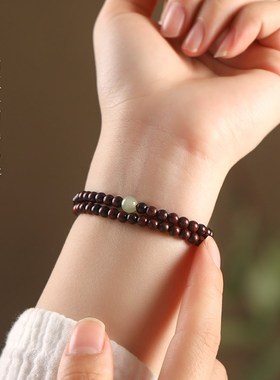 极速印度小e叶紫檀手串男盘玩木质文玩佛珠念珠和田玉盘珠转运珠