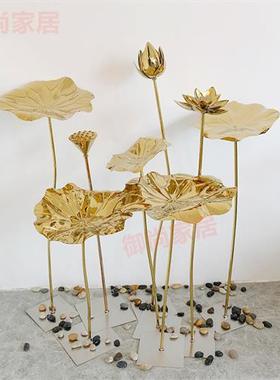 不锈钢荷叶摆件金属荷花落地雕塑户外水池造景装饰铜莲花酒店餐厅