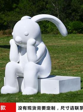 网红占占兔子pupu熊雕塑户外商场大型玻璃钢卡通熊落地装饰大摆件