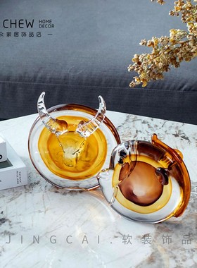 轻奢精致a高档设计师款抽象艺术动物摆件酒柜客厅琉璃家居桌面摆