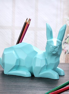 北欧创意折纸兔子笔筒摆件送宝宝闺F蜜女神办公桌书桌树脂工艺品