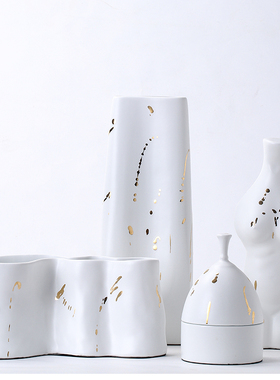 现代简约北欧黑白金人体雕塑摆件样板G房家居创意陶瓷罐花瓶工艺