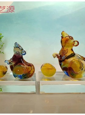 琉璃元宝福鼠摆件招财时尚家居装饰品生日礼物卡通小礼Z物定制刻