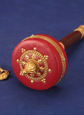亚青红皮金色转桶手摇转筒纯铜大号西藏式家用摆V件手持转桶随身