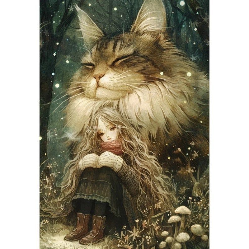 新款DIY方钻满钻钻石画钻石绣大猫咪小女孩蘑R菇手工粘贴钻十字绣,淘宝优惠券,粉丝福利购,淘宝优惠卷