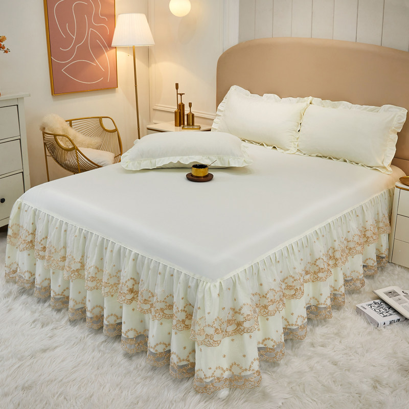 现货速发欧式床裙式床罩纯色刺绣蕾丝纱花F边1.5米1.8m2.0夏季防,淘宝优惠券,粉丝福利购,淘宝优惠卷