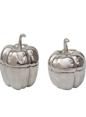 北欧轻奢银色南瓜造型收纳罐金属储物罐复L古做旧茶几软装饰品摆