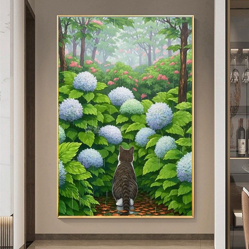 DIY方钻满钻钻石画钻石绣贴钻B十字绣带钻森林绣球花园前的黑猫咪,淘宝优惠券,粉丝福利购,淘宝优惠卷