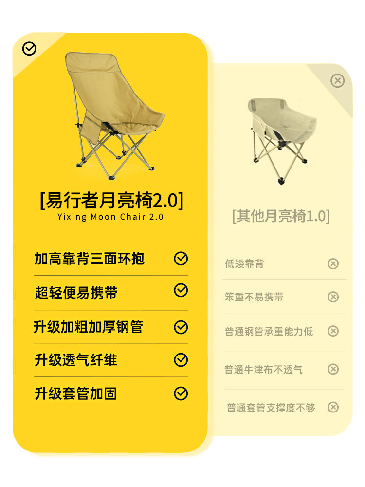 户外折叠椅便携月亮椅露营钓鱼沙滩躺椅凳小马扎户外用品考研写生,淘宝优惠券,粉丝福利购,淘宝优惠卷