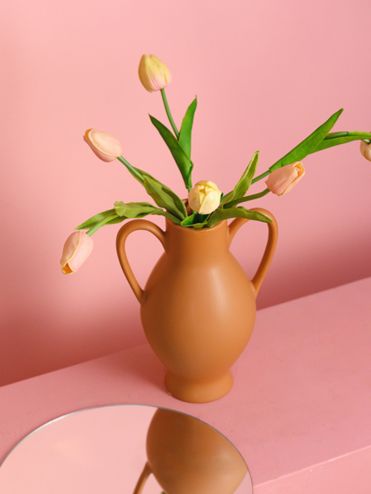 纯色双耳陶瓷花瓶简约北欧酒店样板房家居客厅卧室装饰工艺品摆件