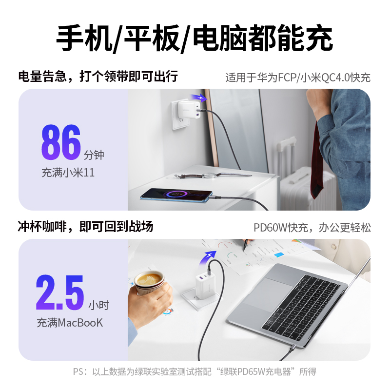 绿联type-c公对公数据线双头pd快充线充电线macbook ipadair4pro - 图0