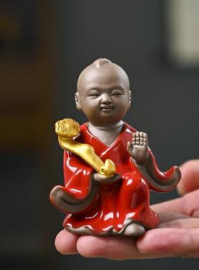 招财童子紫砂福娃宝宝吉祥如意招财进宝人物桌面客厅陶瓷摆件送礼