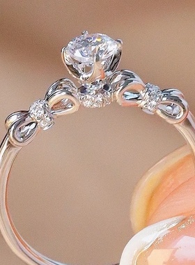 2025新款S925法式蝴蝶结一克拉莫桑钻银戒女士时尚精品厂家直销