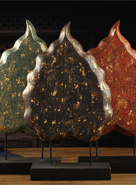 泰国工艺品手工木雕菩提s叶摆件 雕花泰式实木神台供台佛手摆设堂