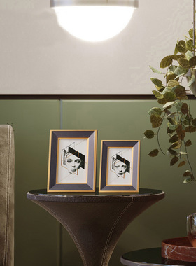 美式相框摆台轻奢风格实木x轻奢创意摆件金边寸寸寸照片装饰品