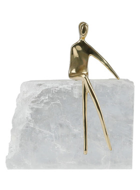 轻奢现代桌c面铜人天然矿石摆件新中式样板间玄关电视柜软装工艺