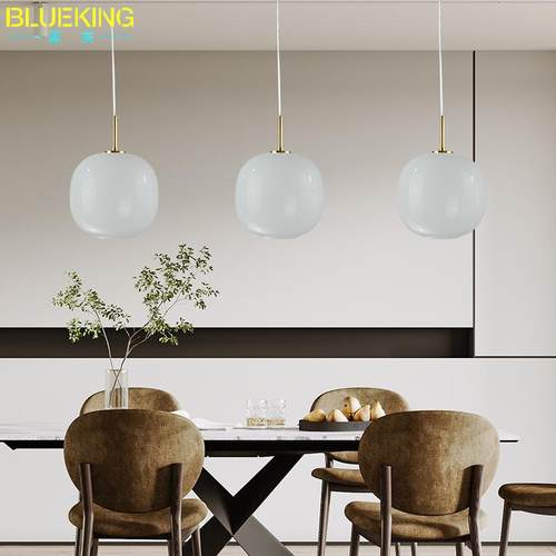 简约现代餐厅奶白玻璃罩吊灯螺口灯泡灯具床头灯灯饰客厅照明 灯 - 图0