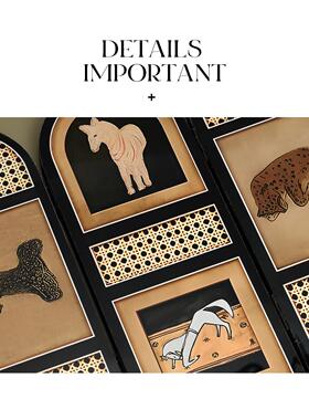 AMNN 覆古金钱豹桌面屏风小摆件新中式电视柜玄关客厅高级感摆画