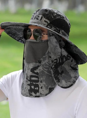 钓鱼帽男士夏季防晒帽户外防紫外线全遮脸面罩大檐渔夫帽遮阳帽