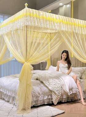 2024新款1.5米三开门蚊帐加粗不锈钢支架落地1.2m床纹帐加密双人