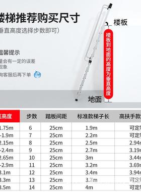 室内家用贴墙折叠楼梯别墅复式阁楼多功能户外工程扶手梯子黑色