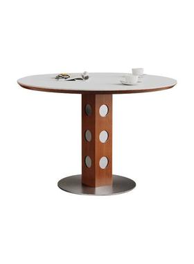 古风小户型圆形圆桌餐桌法式复古金属家用实木岩板饭桌包伯格圆桌